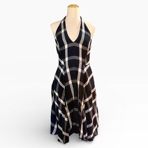 Anthropologie / Eva Franco Plaid Halter Dress Size 6 Navy, Black & White Size 6